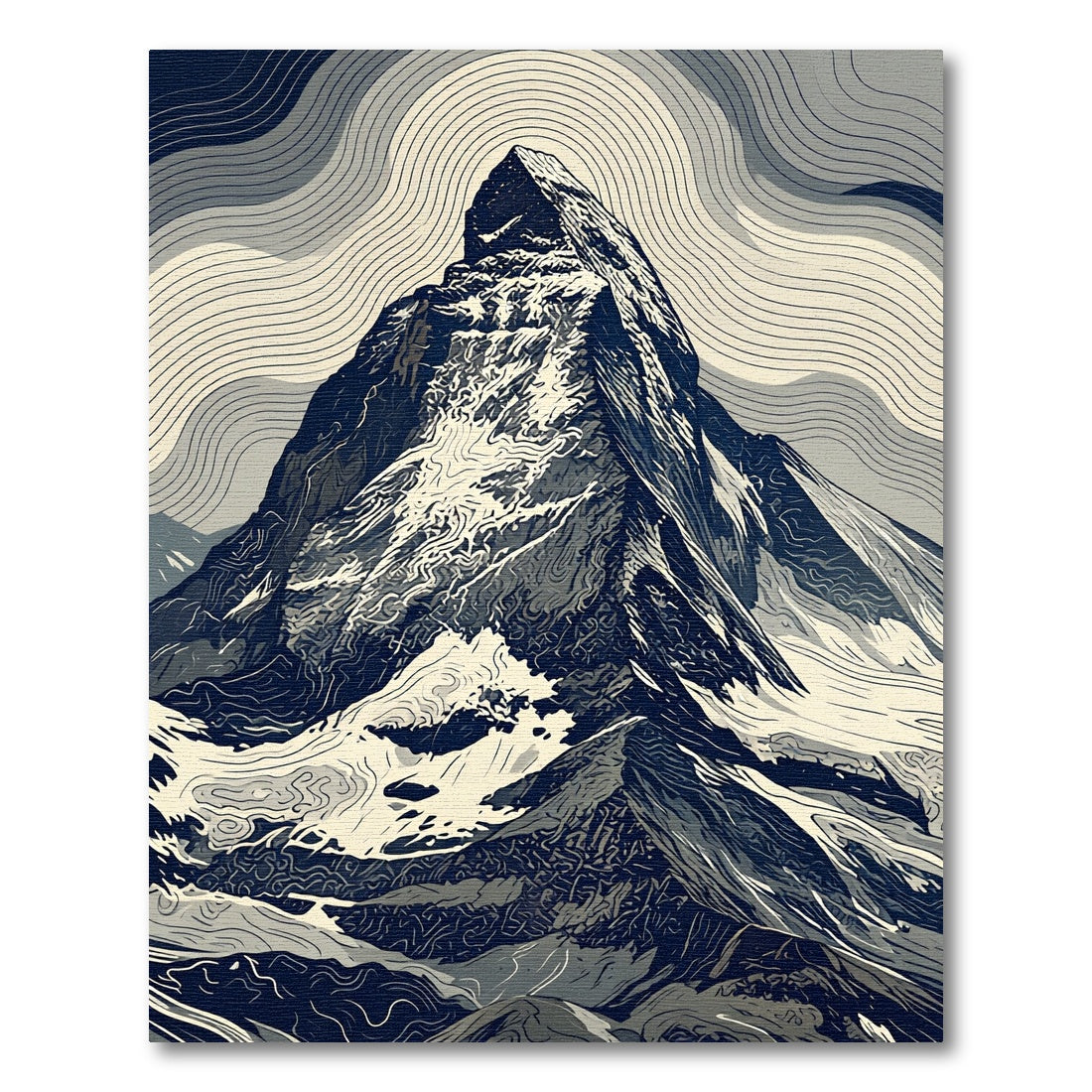 Monochromatic Alpine Mountain Contour Peak Rug