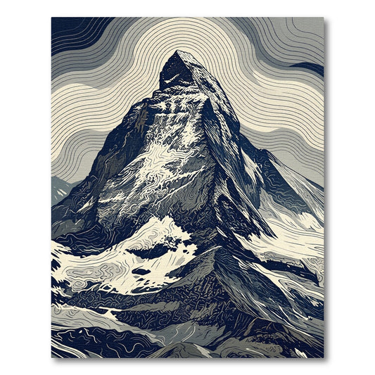 Monochromatic Alpine Mountain Contour Peak Rug