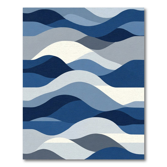 Deep Blue Abstract Wave Landscape Rug