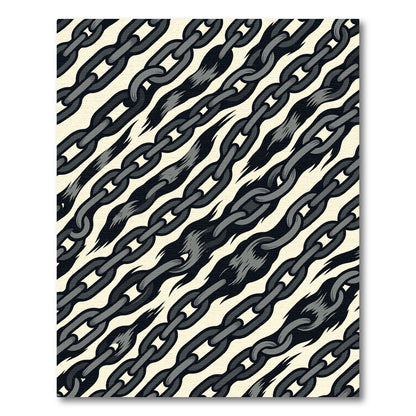 Monochrome Industrial Chain Link Artwork Rug