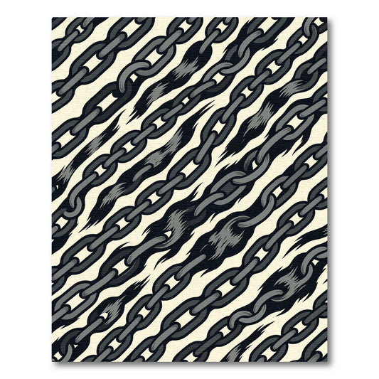 Monochrome Industrial Chain Link Artwork Rug