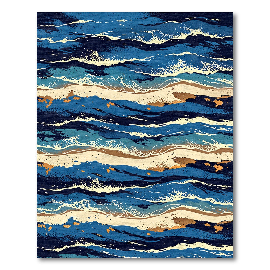 Deep Blue Oceanic Wave Landscape Rug