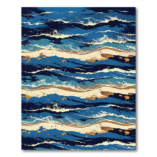 Deep Blue Oceanic Wave Landscape Rug