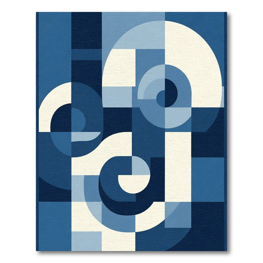 Deep Blue Abstract Geometric Swirl Rug