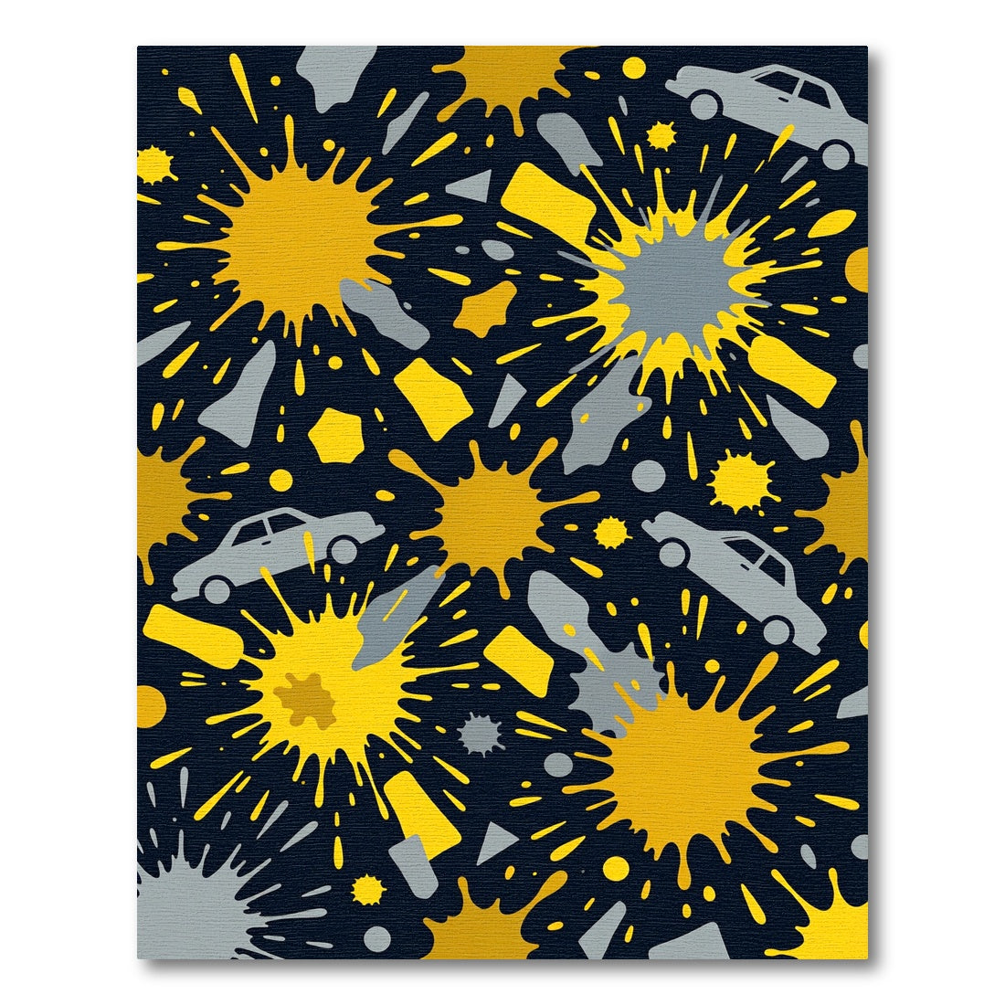 Dark Yellow Splatter Cars Abstract Rug