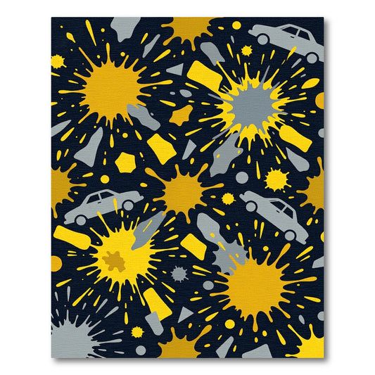 Dark Yellow Splatter Cars Abstract Rug