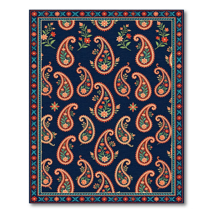 Navy Blue Paisley Floral Medallion Rug