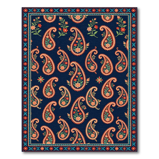 Navy Blue Paisley Floral Medallion Rug