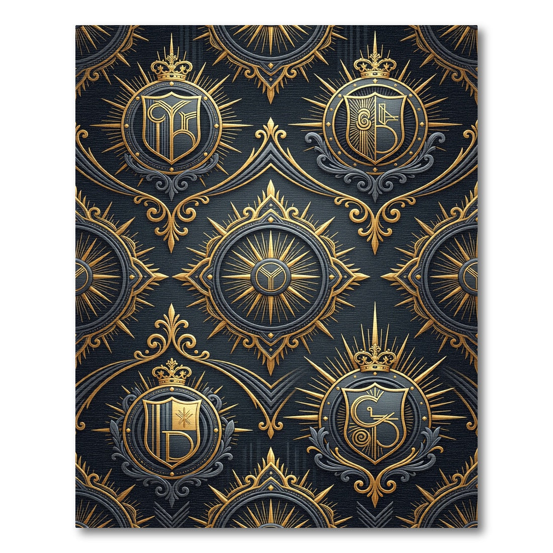 Regal Gold and Charcoal Crested Emblem Rug