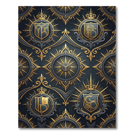 Regal Gold and Charcoal Crested Emblem Rug