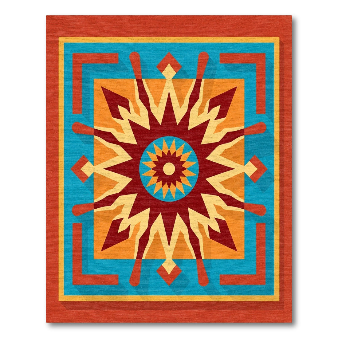 Retro Teal Orange Starburst Rug