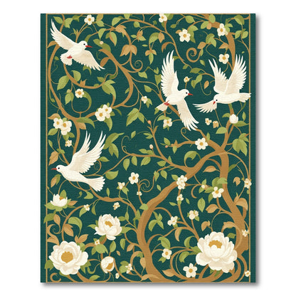White Doves Floral Art Nouveau Rug