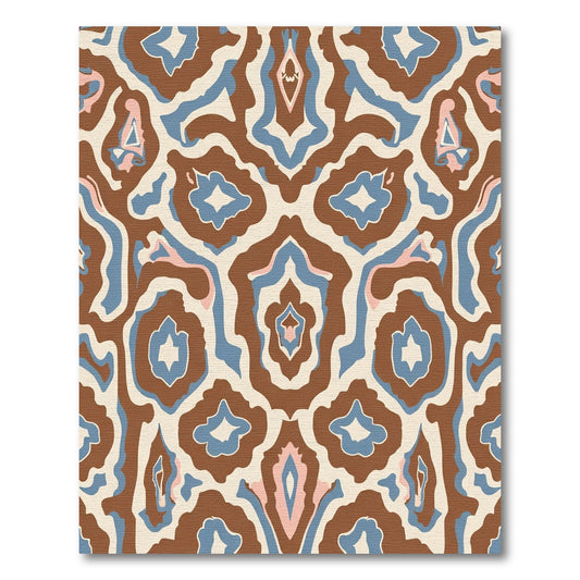 Brown Blue Pink Symmetrical Organic Rug
