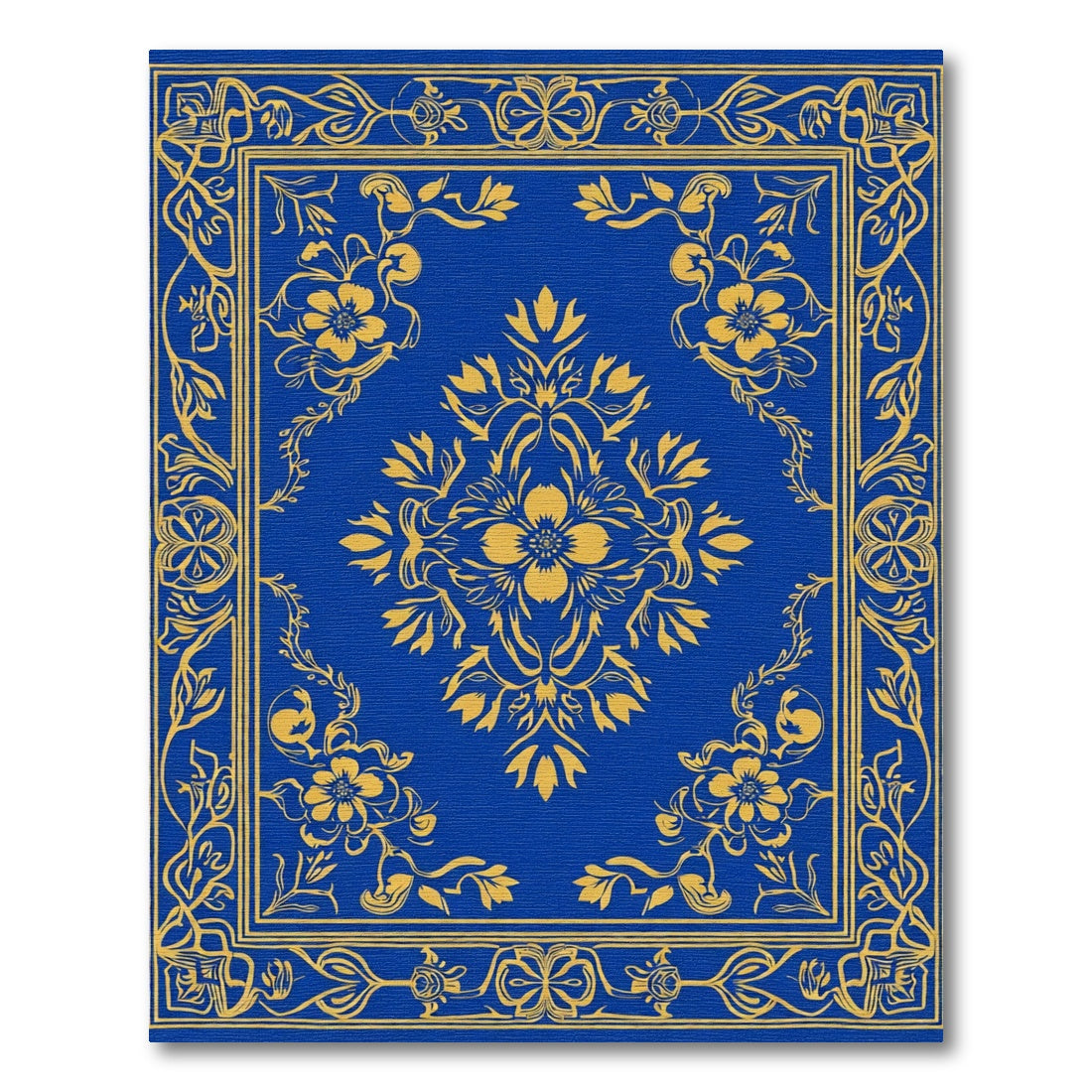 Royal Blue Golden Floral Art Rug