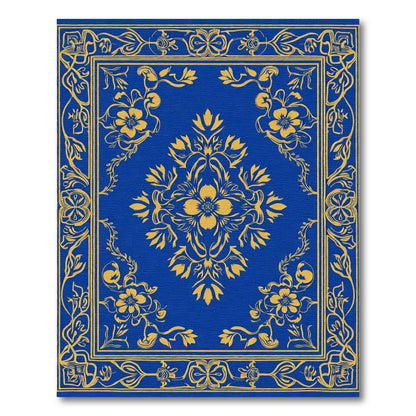 Royal Blue Golden Floral Art Rug