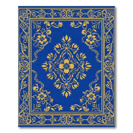 Royal Blue Golden Floral Art Rug