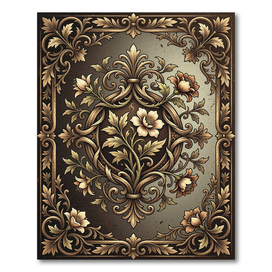 Ornate Gold Flourish Floral Framing Rug