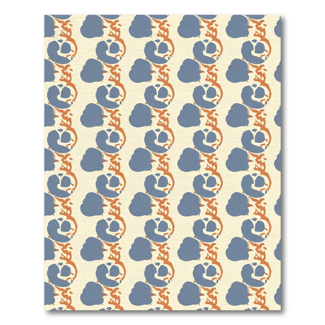 Blue Orange Vertical Blooming Vine Rug