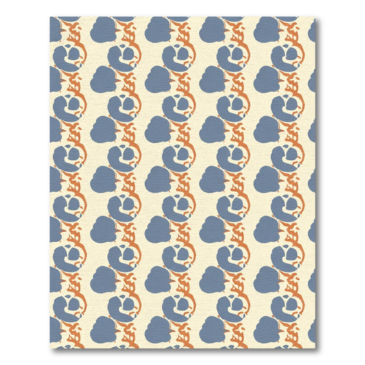 Blue Orange Vertical Blooming Vine Rug
