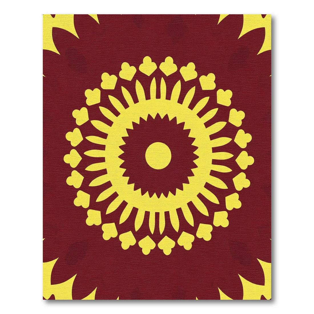 Crimson Yellow Sunburst Mandala Rug