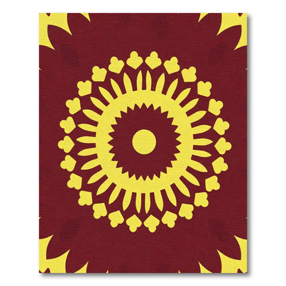 Crimson Yellow Sunburst Mandala Rug