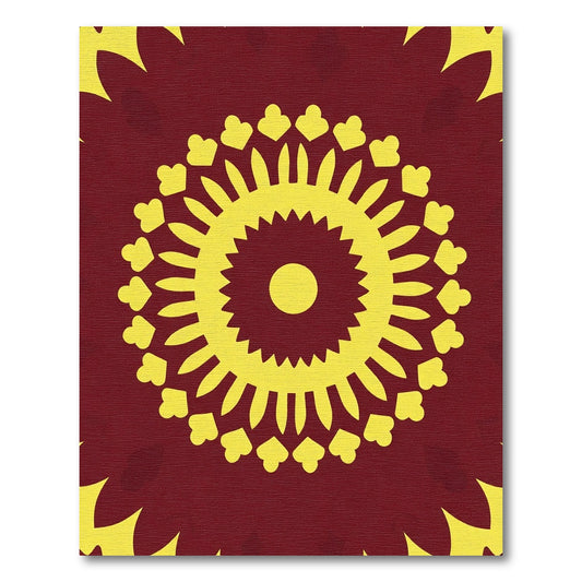 Crimson Yellow Sunburst Mandala Rug