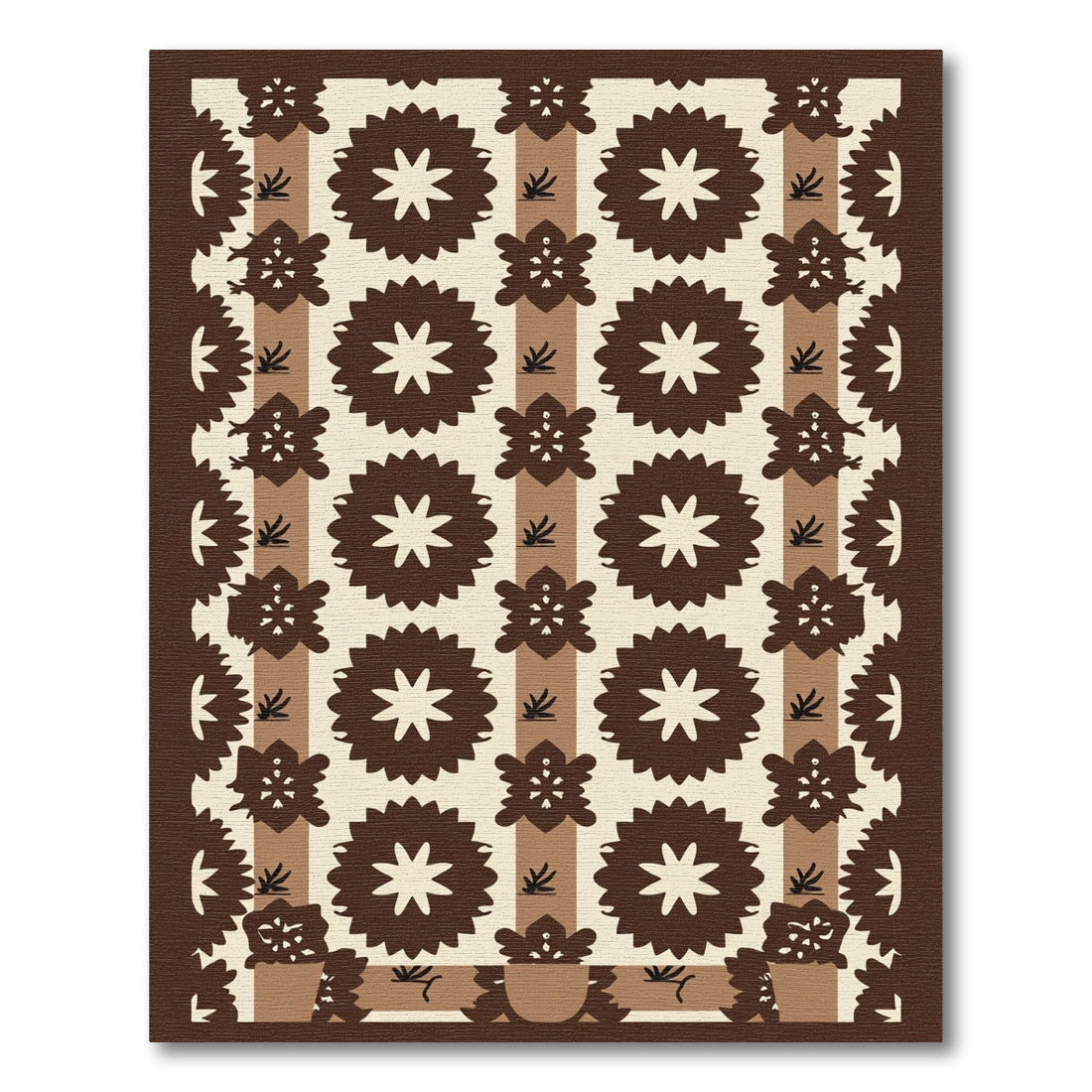 Brown Starburst Floral Stripes Rug