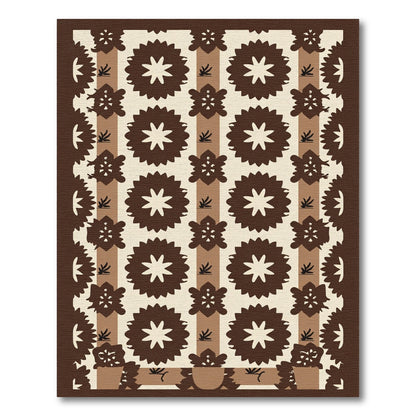 Brown Starburst Floral Stripes Rug