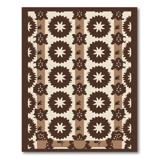 Brown Starburst Floral Stripes Rug