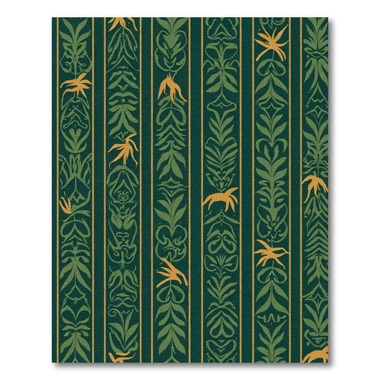 Deep Green Golden Tropical Stripe Rug