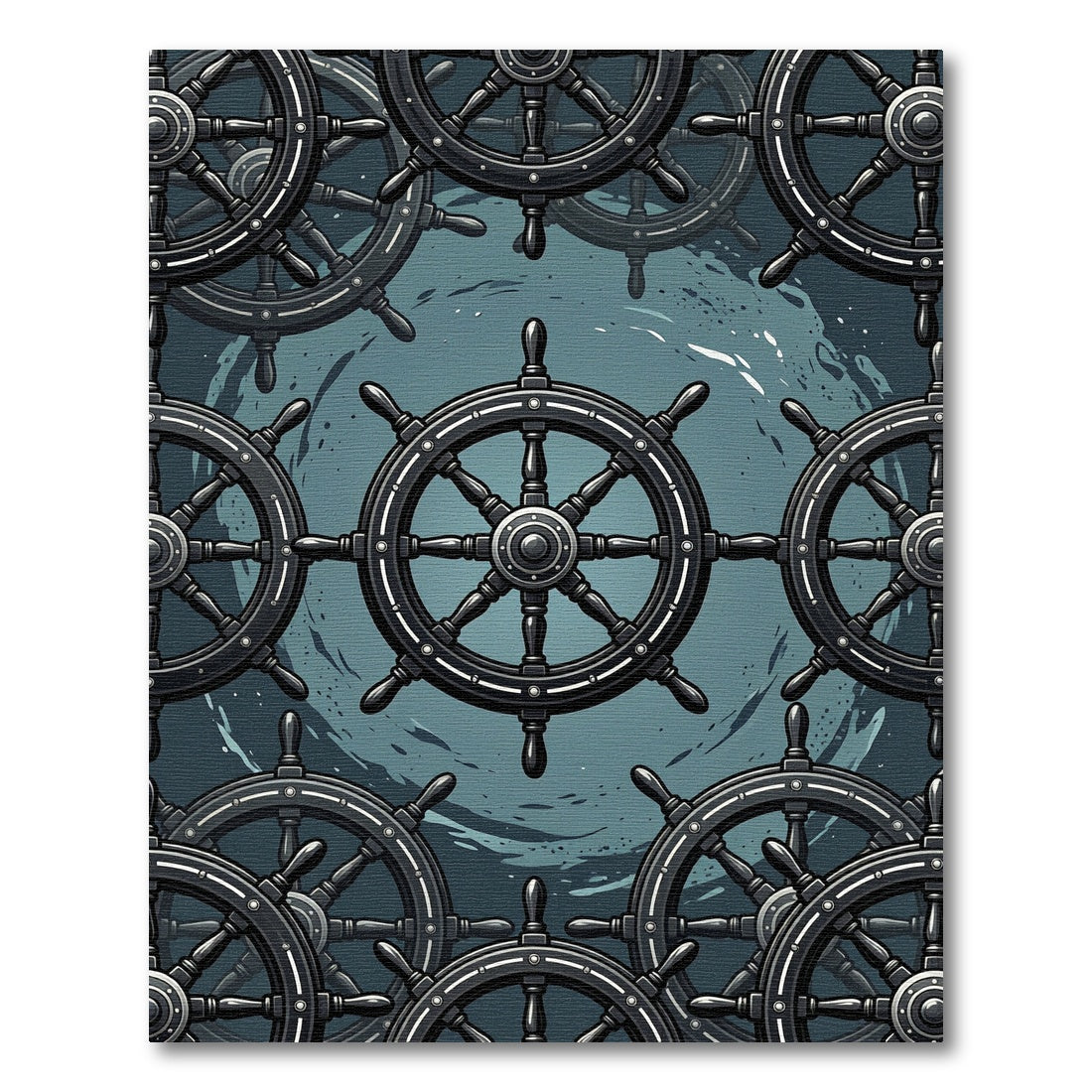 Nautical Steering Wheel Dark Slate Repetition Rug