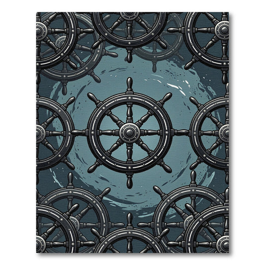 Nautical Steering Wheel Dark Slate Repetition Rug