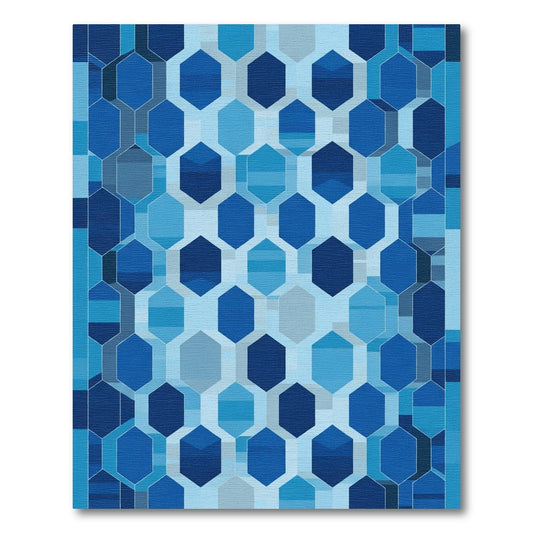 Geometric Blue Hexagon Gradation Rug