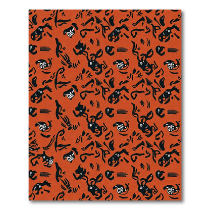 Orange Black Whimsical Creature Pattern Rug