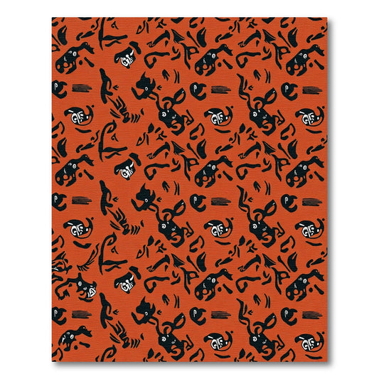 Orange Black Whimsical Creature Pattern Rug