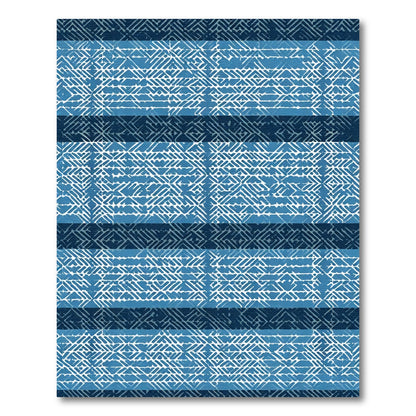 Indigo Abstract Stripe Grid Rug