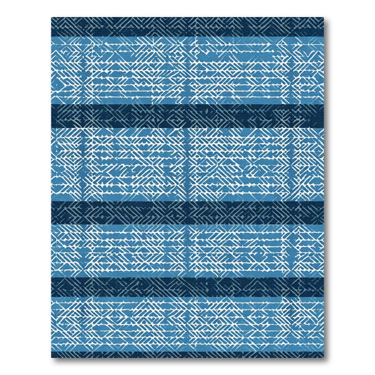 Indigo Abstract Stripe Grid Rug
