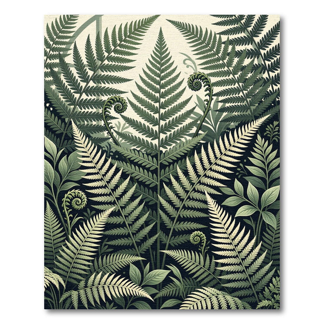 Lush Green Botanical Tropical Fern Impression Rug