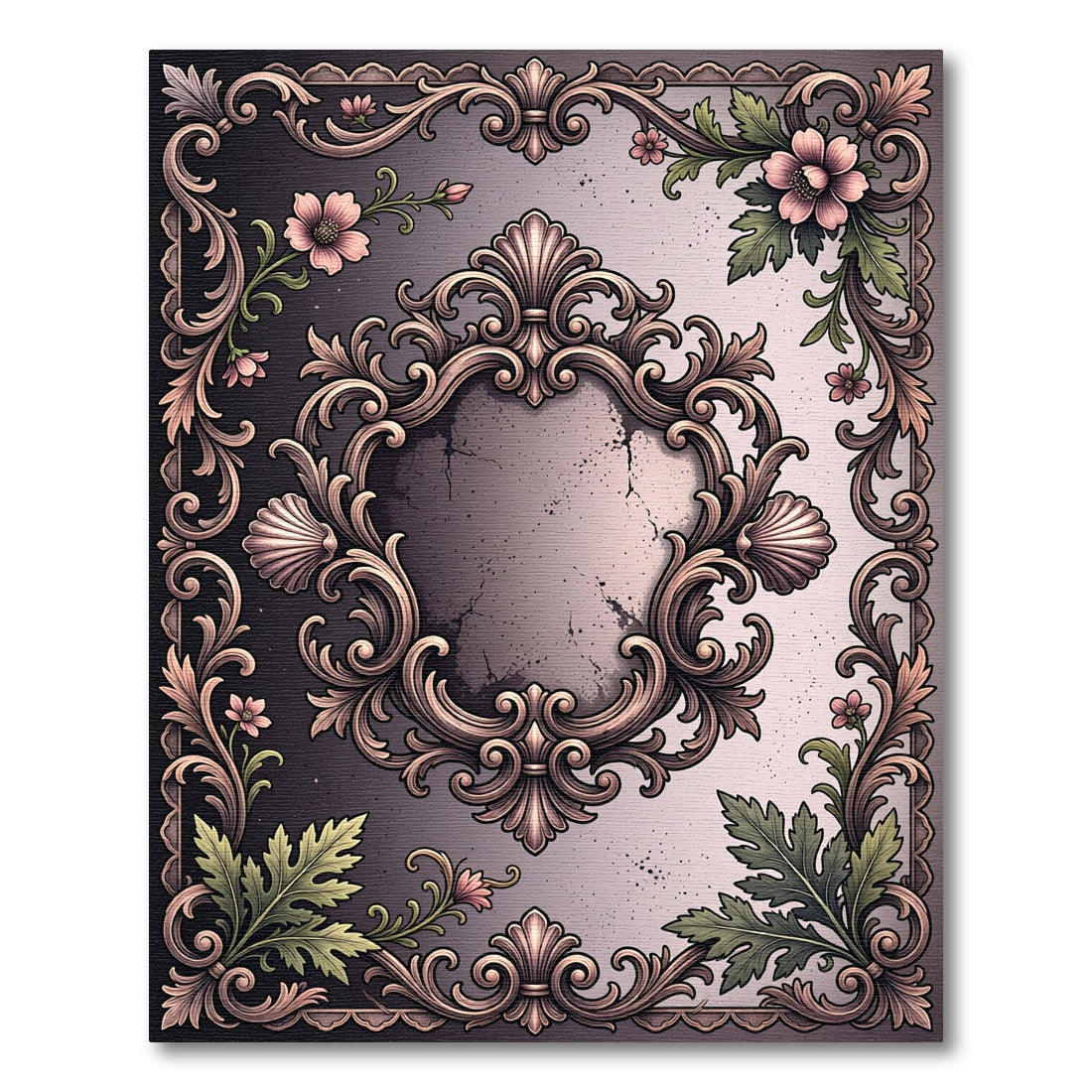 Ornate Pink Floral Gilded Scroll Rug