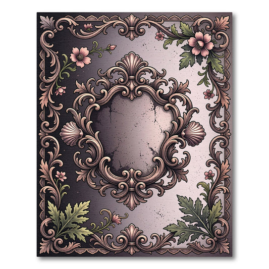 Ornate Pink Floral Gilded Scroll Rug