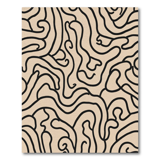 Beige Black Abstract Swirl Rug