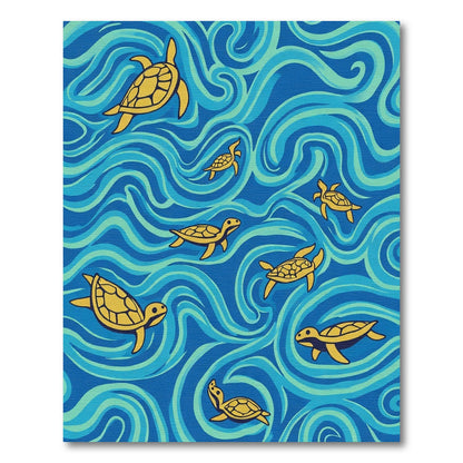 Yellow Turtles In Blue Waves Rug