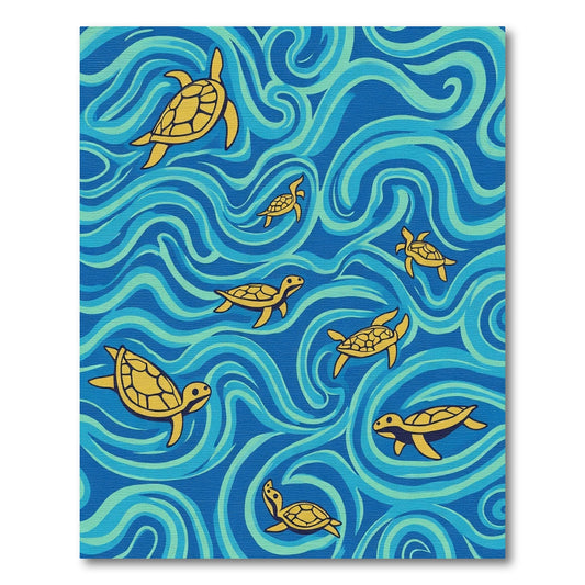 Yellow Turtles In Blue Waves Rug