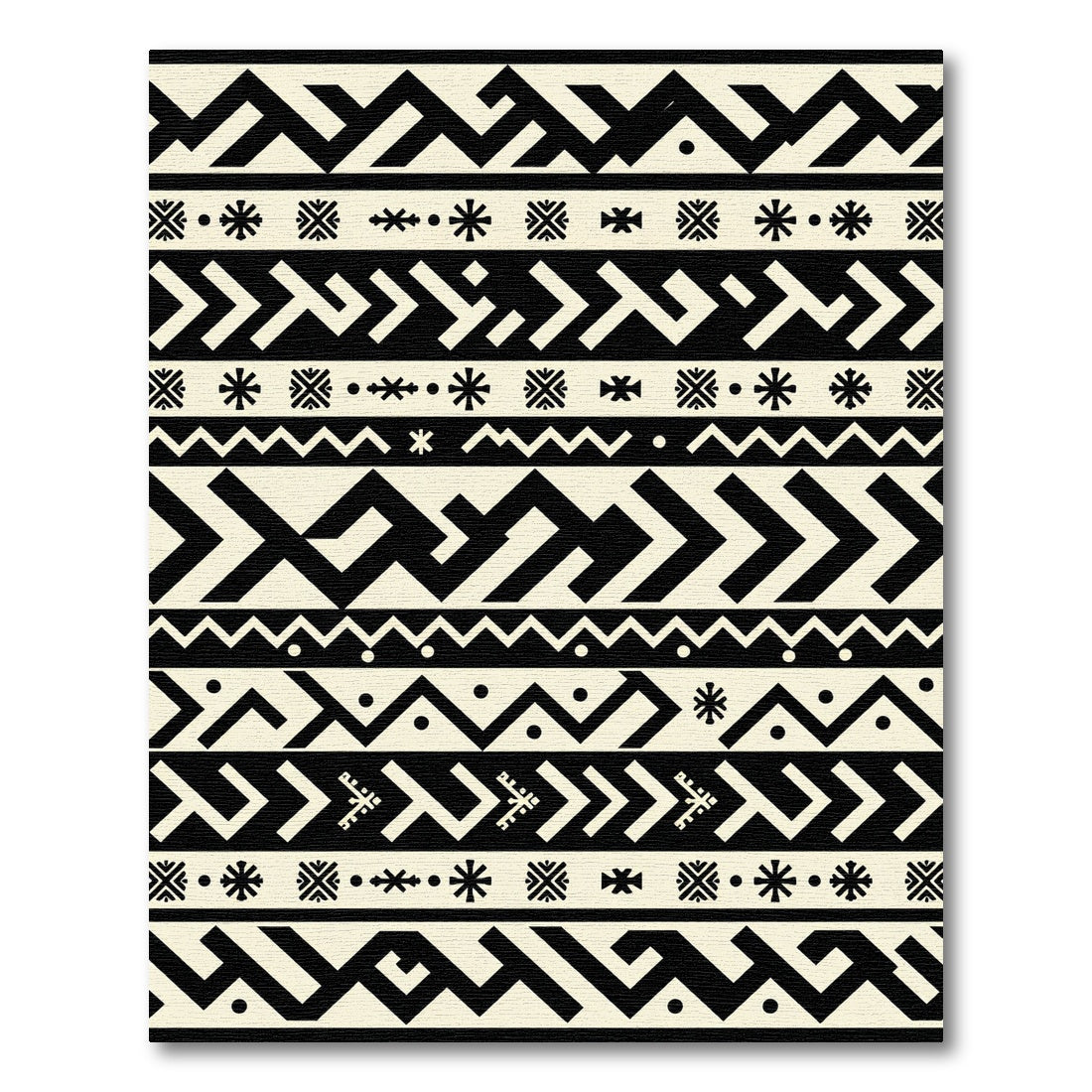 Bold Black Tribal Geometric Stripes Rug