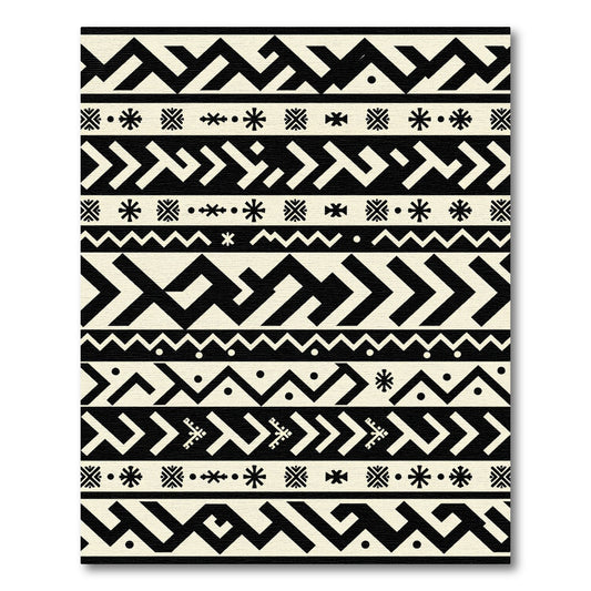 Bold Black Tribal Geometric Stripes Rug