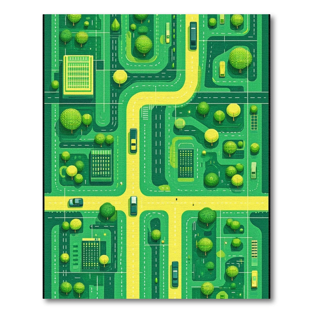 Vibrant Green City Roads Trees Rug