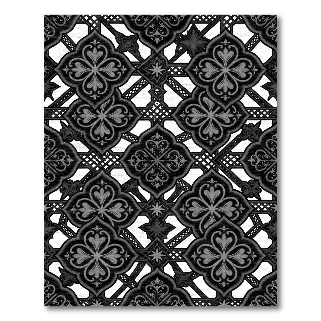 Ornate Black And Gray Arabesque Rug