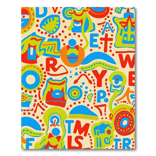 Bright Red Blue Green Alphabet Collage Rug