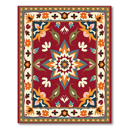 Vibrant Crimson Floral Medallion Folk Rug