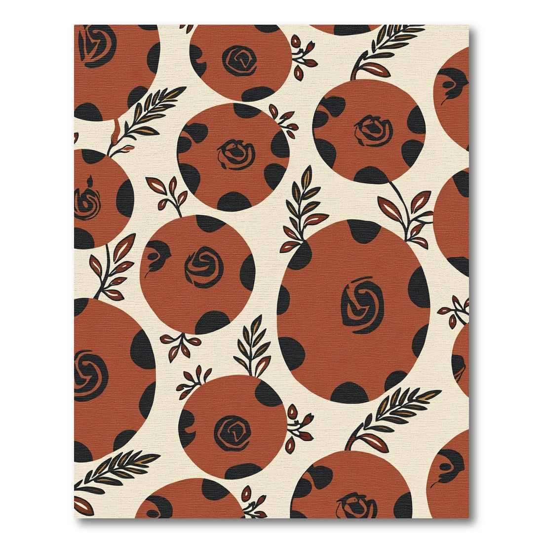 Terracotta Polka Dot Floral Swirls Rug